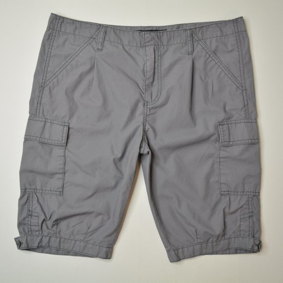 Vans Pants - VANS Size 9 Juniors Womens GRAY Pleated CARGO Lightweight BUTTON Hem LONG SHORTS